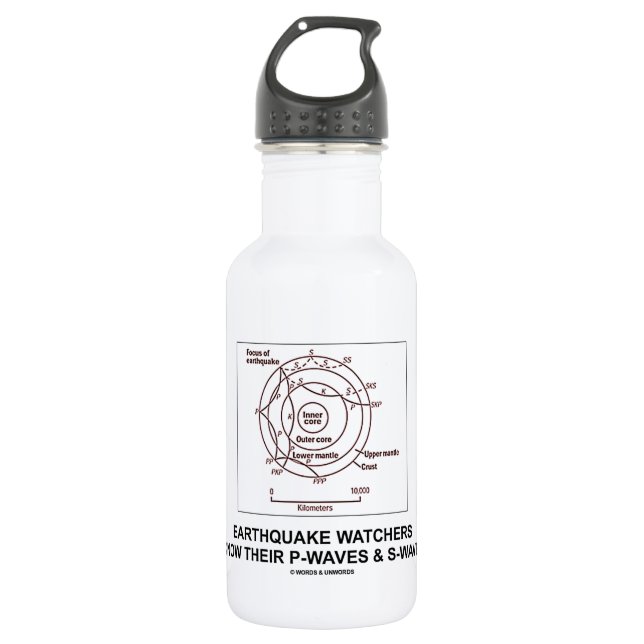 Earthquake Watchers Know Their P-Waves S-Waves Water Bottle (Front)