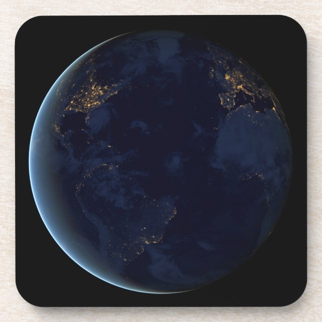 Earth's City Lights At Night Beverage Coaster (Front)