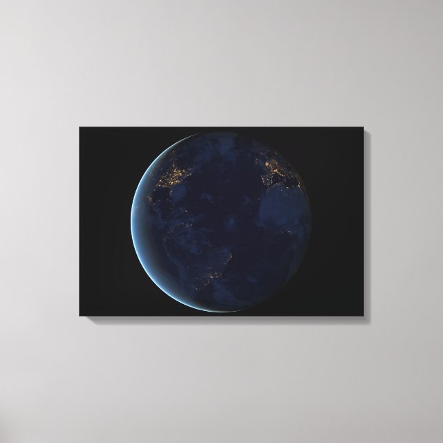 Earth's City Lights At Night Canvas Print (Front)