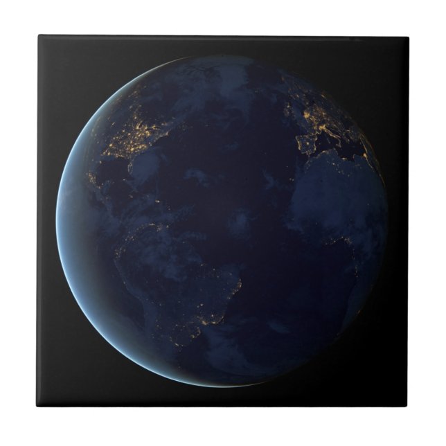 Earth's City Lights At Night Ceramic Tile (Front)