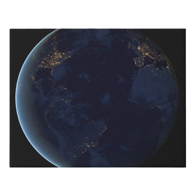 Earth's City Lights At Night Faux Canvas Print (Front)