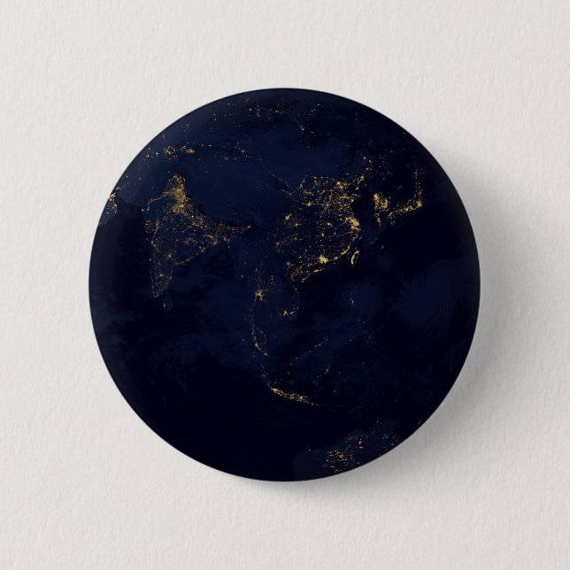 Earth's City Lights At Night On Asia And Australia Button (Front)