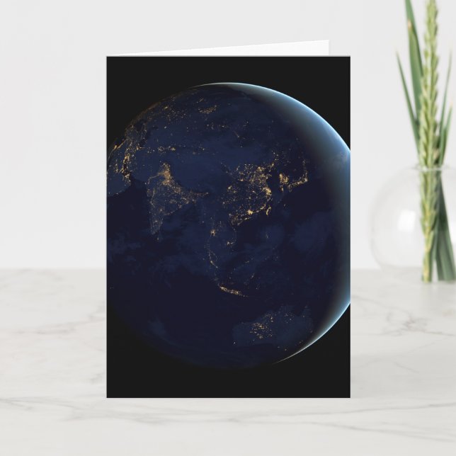 Earth's City Lights At Night On Asia And Australia Card (Front)
