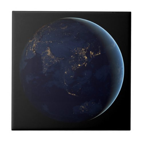 Earths City Lights At Night On Asia And Australia Ceramic Tile