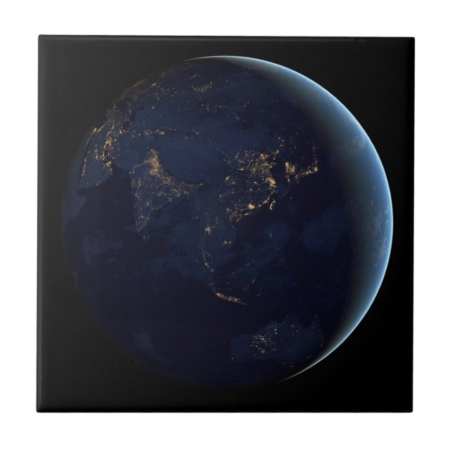 Earth's City Lights At Night On Asia And Australia Ceramic Tile (Front)