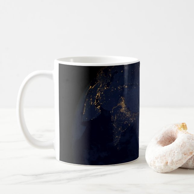 Earth's City Lights At Night On Asia And Australia Coffee Mug (With Donut)