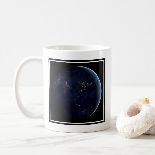 Earth's City Lights At Night On Asia And Australia Coffee Mug (With Donut)