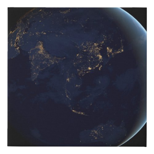 Earths City Lights At Night On Asia And Australia Faux Canvas Print