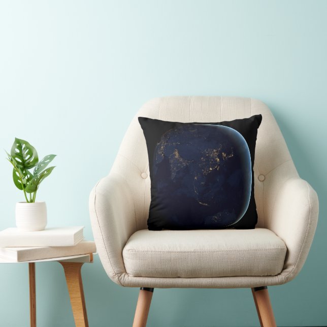 Earth's City Lights At Night On Asia And Australia Throw Pillow (Chair)
