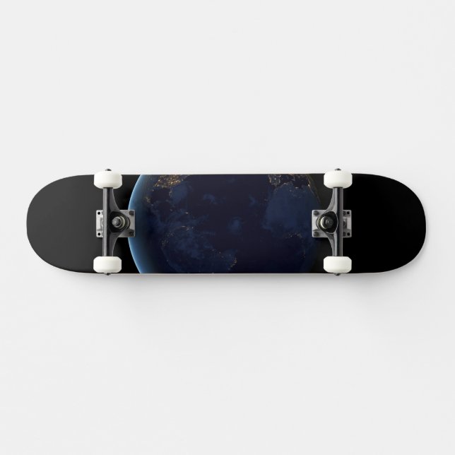 Earth's City Lights At Night Skateboard (Horz)
