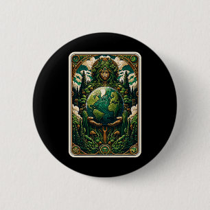 Earth's Guardian Enchanting Nature Art Tarot Card  Button