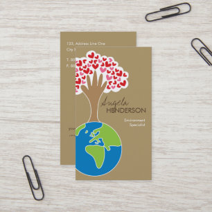 Earth's Hand And Red & Pink Hearts Tree Of Love Business Card