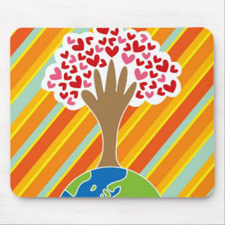 Earth's Hand And Red & Pink Hearts Tree Of Love Mouse Pad