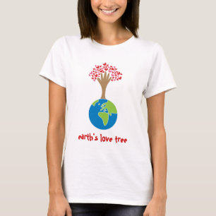 Earth's Hand And Red & Pink Hearts Tree Of Love T-Shirt