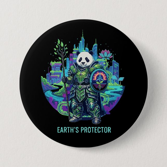Earth's Protector Panda Knight | Solarpunk Eco   Button (Front)
