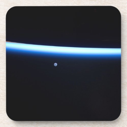 Earths Thin Line Of Atmosphere And A Gibbous Moon Beverage Coaster
