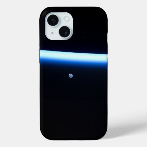 Earths Thin Line Of Atmosphere And A Gibbous Moon iPhone 15 Case