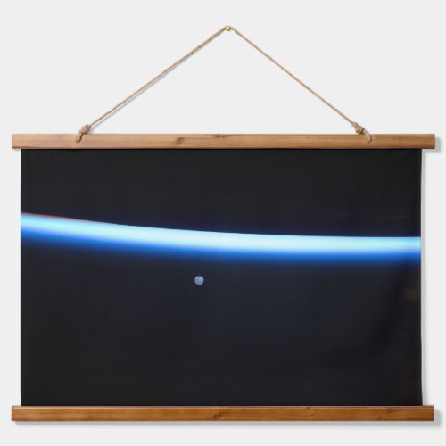 Earths Thin Line Of Atmosphere And A Gibbous Moon Hanging Tapestry