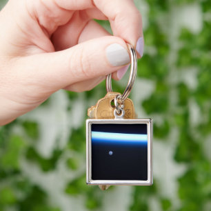 Earth's Thin Line Of Atmosphere And A Gibbous Moon Keychain