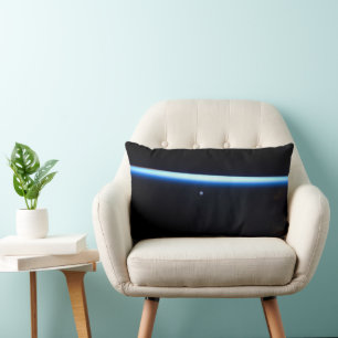 Earth's Thin Line Of Atmosphere And A Gibbous Moon Lumbar Pillow