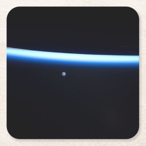 Earths Thin Line Of Atmosphere And A Gibbous Moon Square Paper Coaster