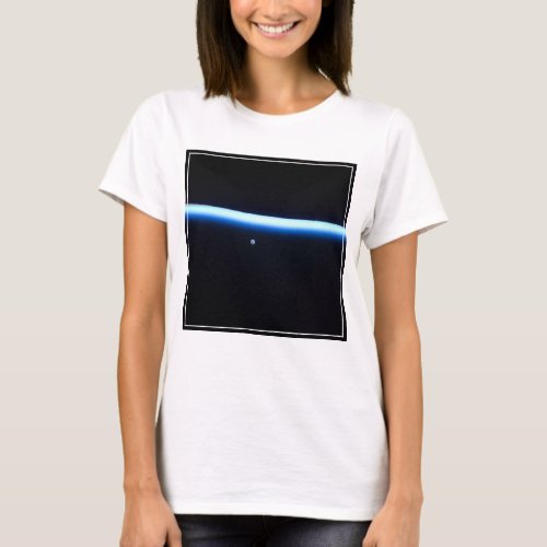 Earths Thin Line Of Atmosphere And A Gibbous Moon T_Shirt