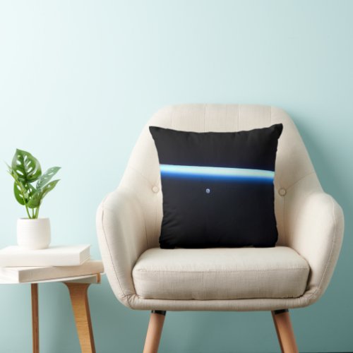 Earths Thin Line Of Atmosphere And A Gibbous Moon Throw Pillow
