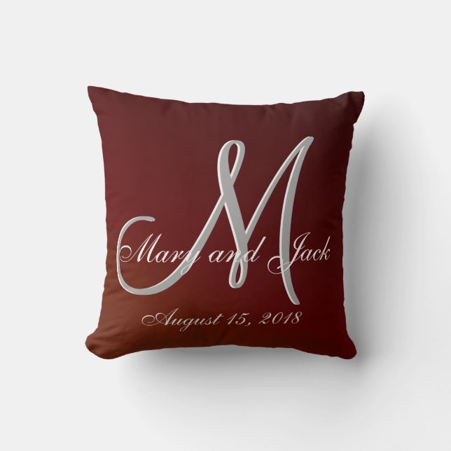 Earthtone 3d Monogram Red Throw Pillow (Front)
