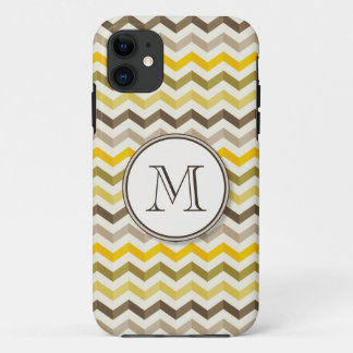 Earthtone Chevron Stripes with Round Monogram iPhone 11 Case