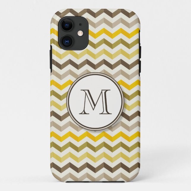 Earthtone Chevron Stripes with Round Monogram Case-Mate iPhone Case (Back)