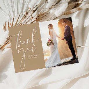 earthtone colors wedding thank you photo card