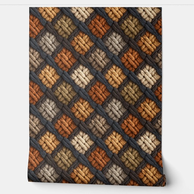 Earthtone Crochet Diamond Pattern Wallpaper (Unrolling)