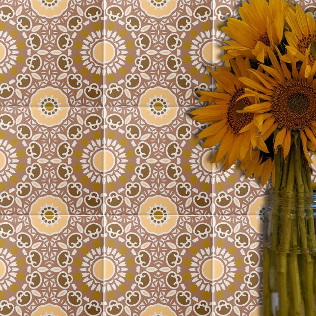 Earthtone Ethnic Bohemian Kaleidoscopic Pattern Ceramic Tile (Creator Uploaded)