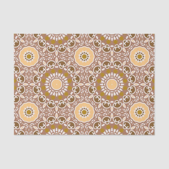 Earthtone Ethnic Bohemian Kaleidoscopic Pattern Tissue Paper (Front)