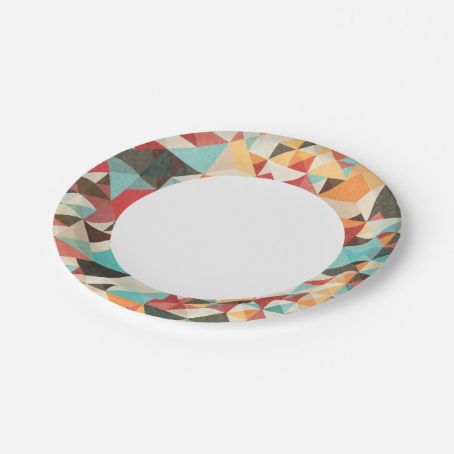 Earthtone Geometric Pattern Paper Plates (Angled)