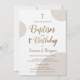 Earthtone Gold Baby Boy Baptism 1st Birthday Invitation