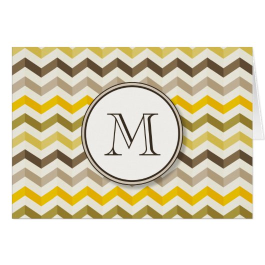 Earthtone Gold Chevron Stripes with Round Monogram Cards (Front Horizontal)