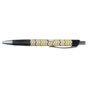 Earthtone Gold Chevron Stripes with Round Monogram Pen