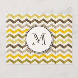 Earthtone Gold Chevron Stripes with Round Monogram Postcard