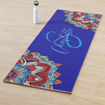 Earthtone Mandala Boho Monogram Yoga Mat by KybritorKreations at Zazzle