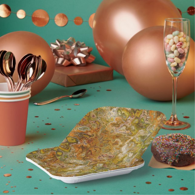 Earthtone Marble Paper Party Plates (Multi)
