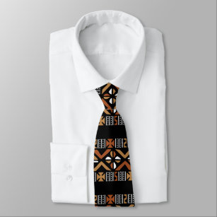 Earthtone Mud Cloth Design on Black Neck Tie