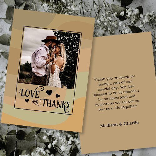 Earthtone Retro Swirls Love  Thanks Wedding Photo Thank You Card