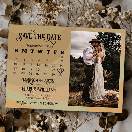Earthtone Retro Swirls Wedding Calendar &amp; Photo Save The Date