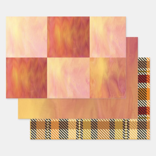 Earthtone Skies & Plaid Gift Wrap Paper 3 Designs (Set)