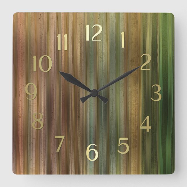 Earthtone Stripes Square Wall Clock (Front)