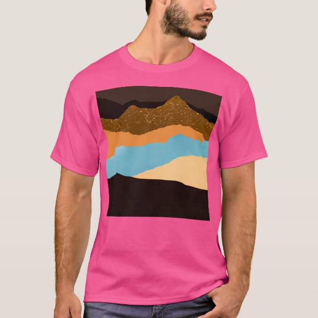 Earthtones And Aqua Torn Deckled Mountain Landscap T-Shirt (Front)