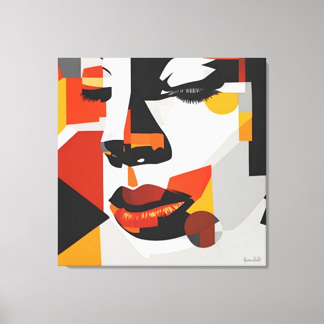 EARTHTONES PICASSO STYLE CUBIST PORTRAIT WOMAN CANVAS PRINT (Front)
