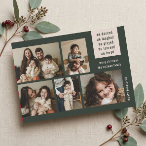 Earthy 5 Photo Collage Year Review Christmas Green Holiday Card