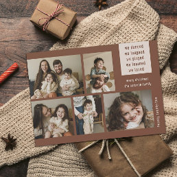 Earthy 5 Photo Collage Year Review Christmas Rust Holiday Card